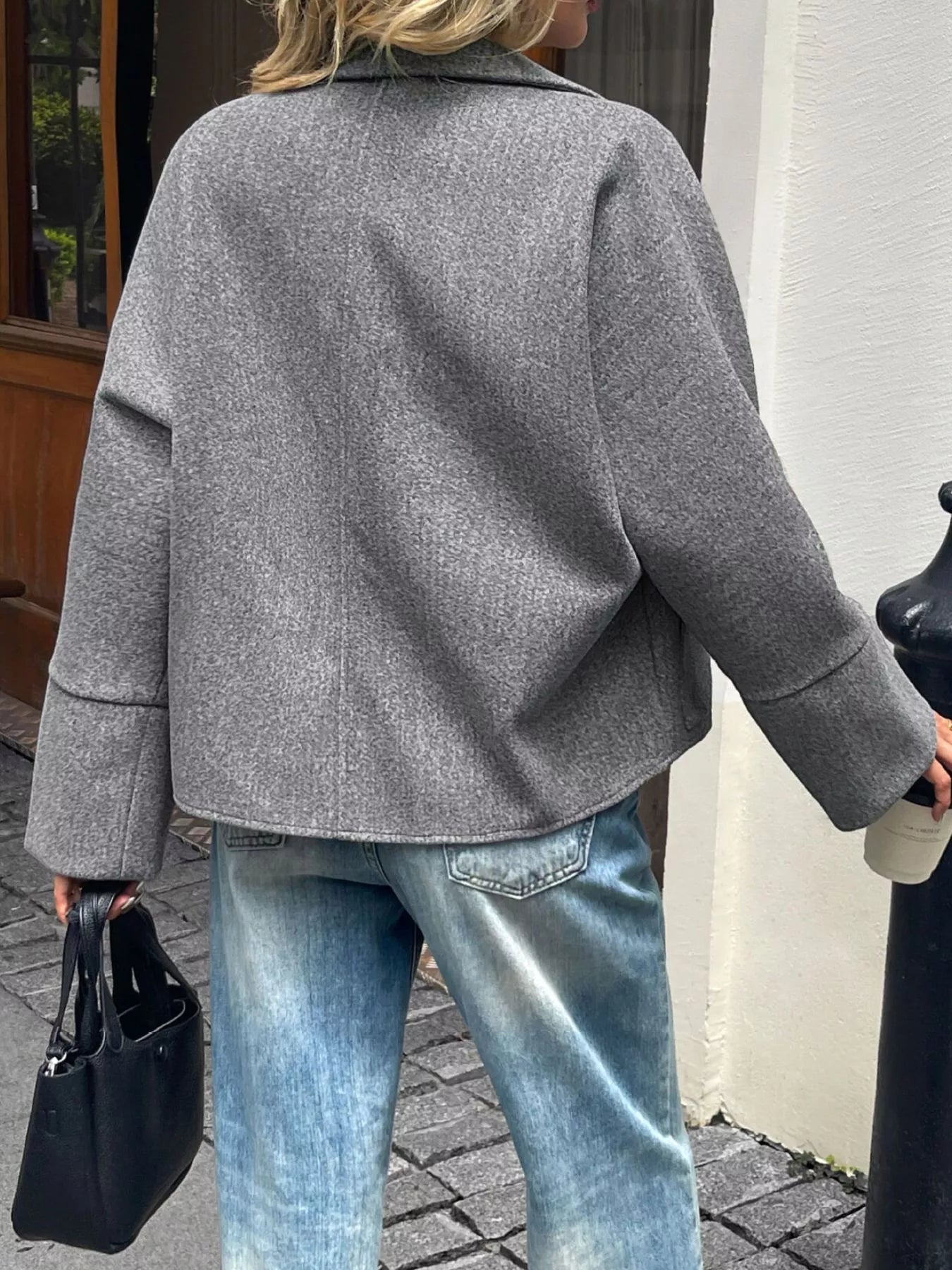 Oversized Collared Neck Zip-Up Jacket 