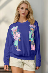 Double Take Full Size Sequin Nutcracker Long Sleeve Sweater 