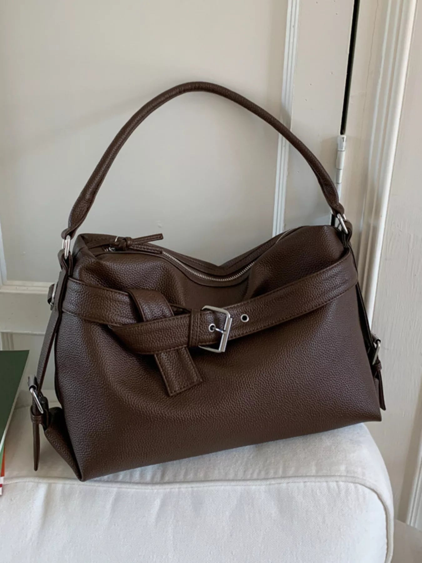 Decor Buckle Leather Shoulder Bag 