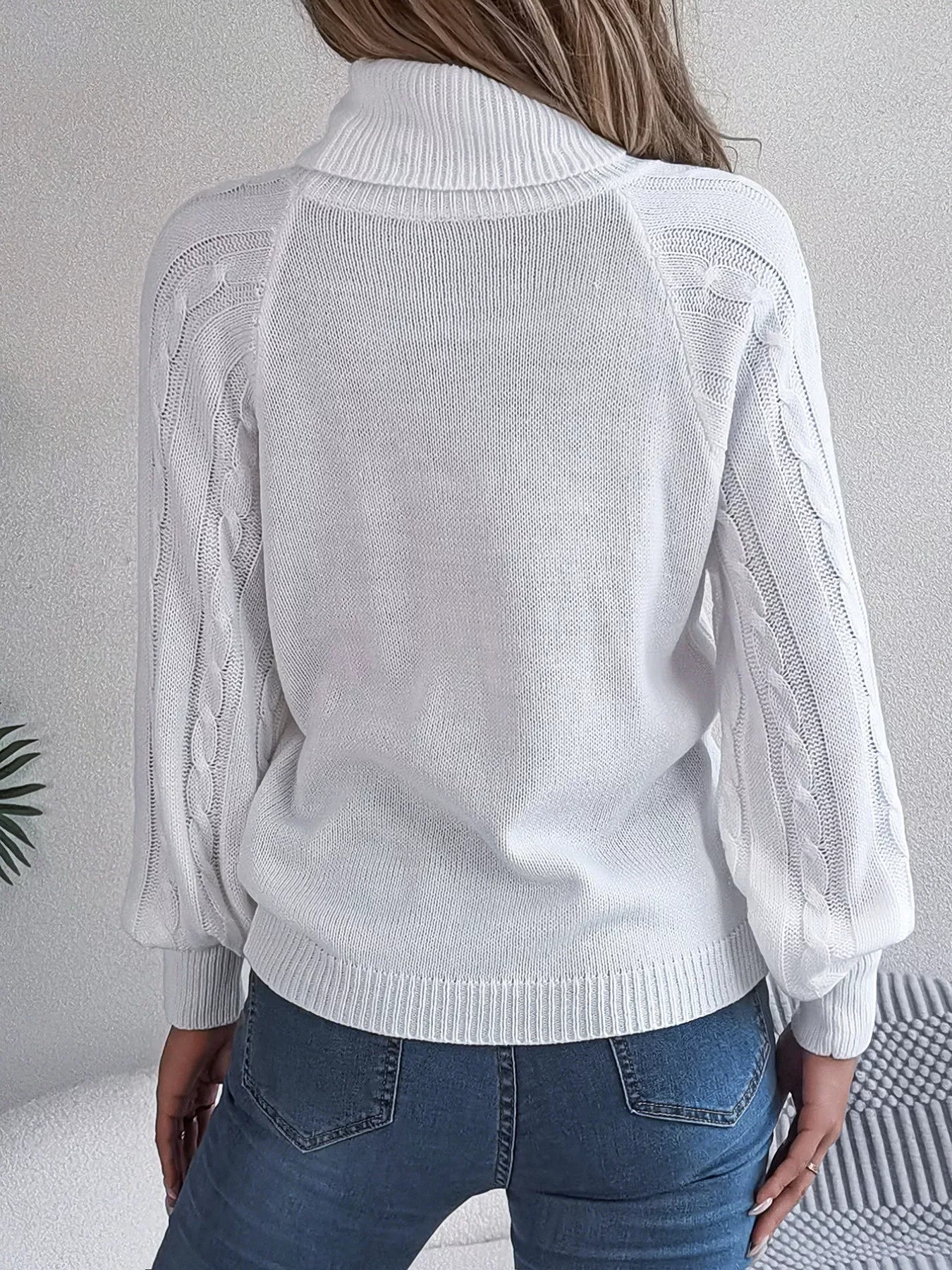 Cable Knit Turtleneck Long Sleeve Sweater 