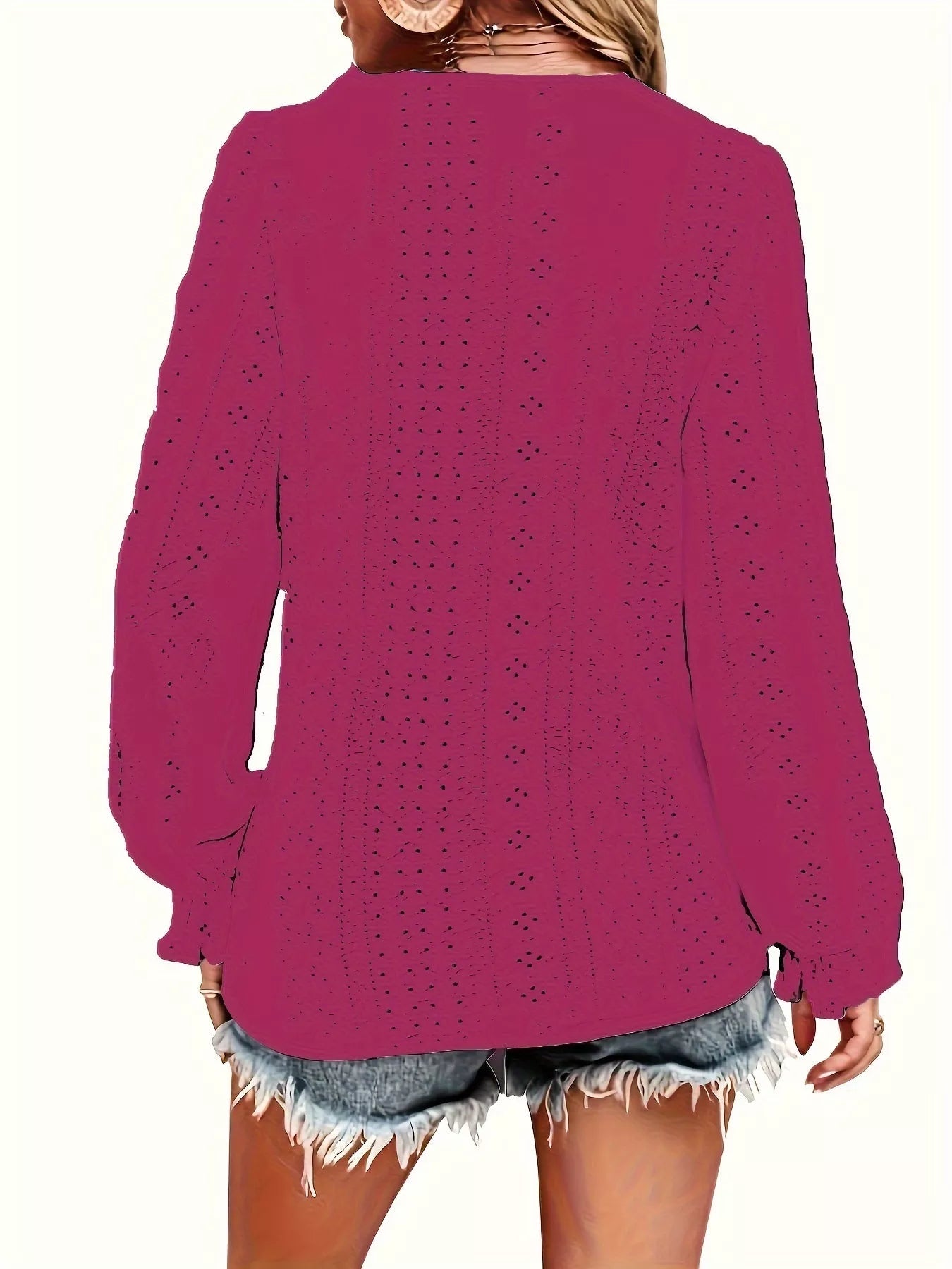 Plus Size Eyelet V-Neck Flounce Sleeve Blouse 