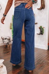 Front Pocket Patch High Waisted Wide Leg Jeans 