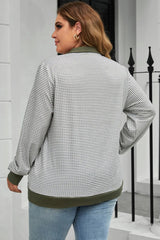 Plus Size Striped Half Snap Long Sleeve Blouse 