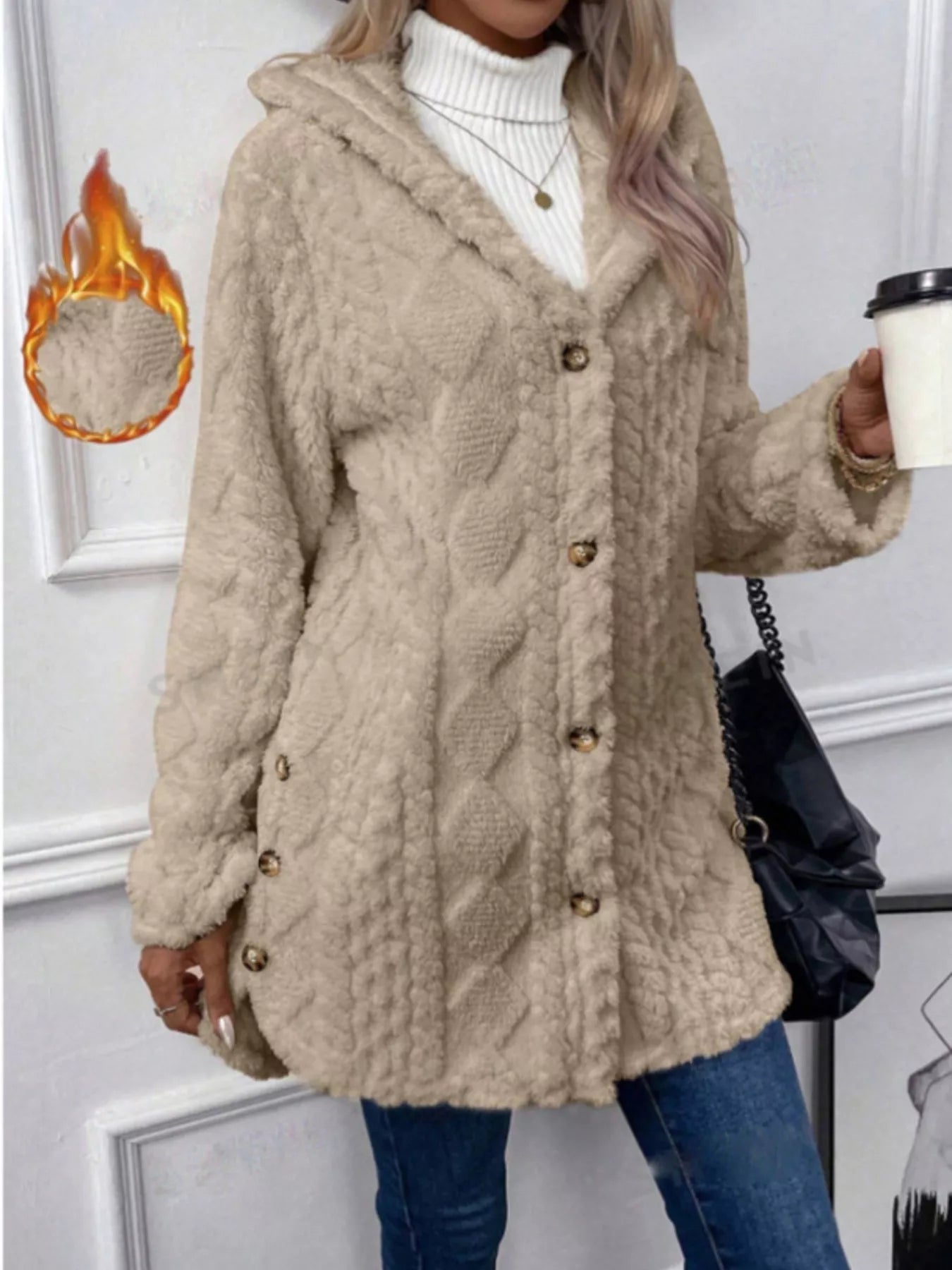 Hooded Button-Down Fleece Outerwear 