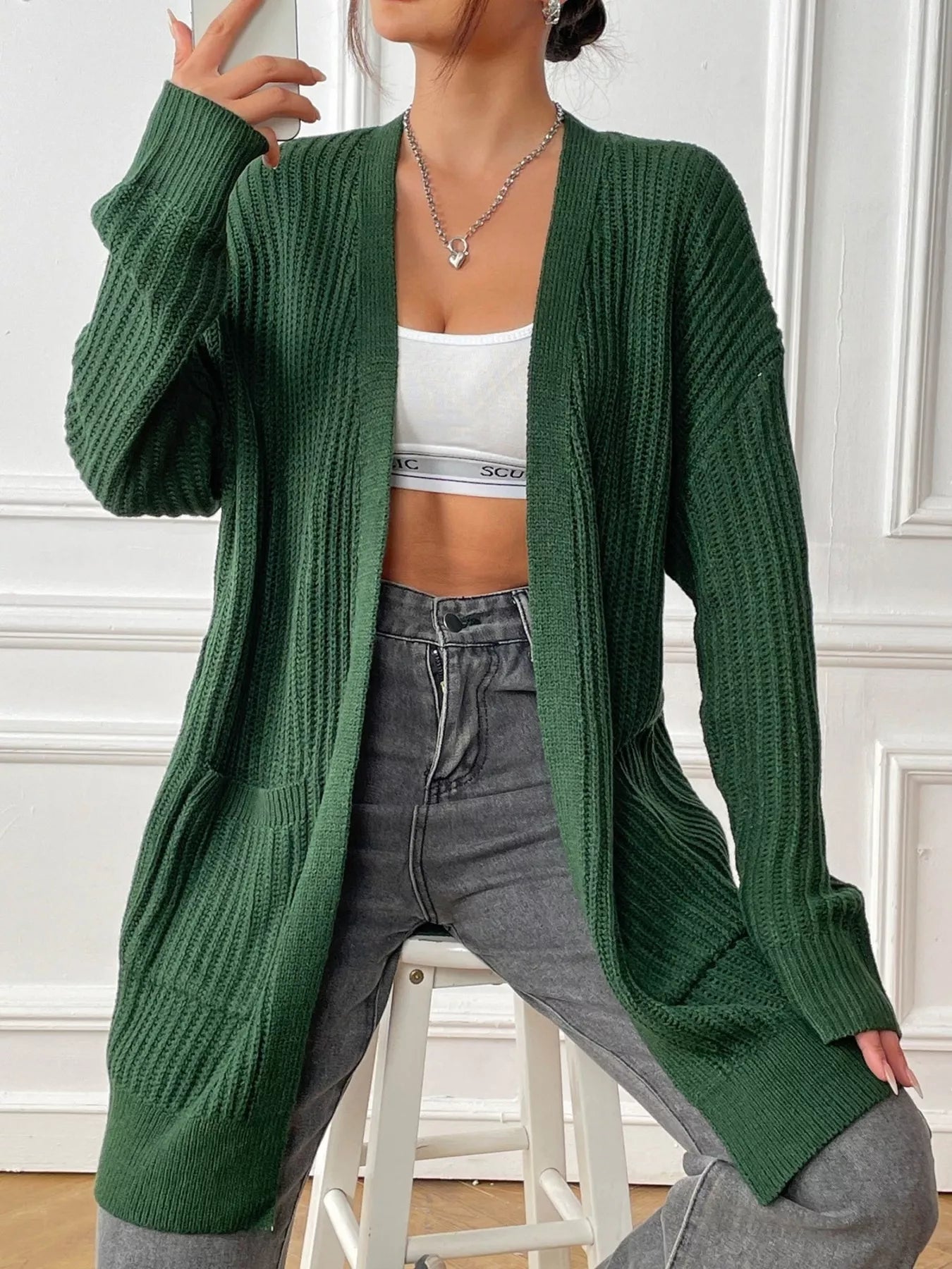 Open Front Drop Shoulder Cardigan 
