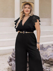 Plus Size Lace Cap Sleeve Wide Leg Jumpsuit 