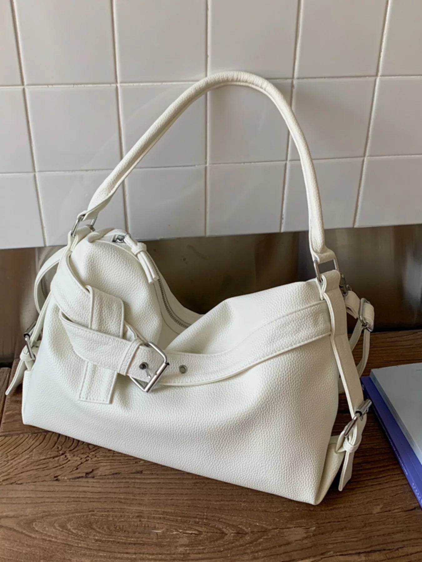 Decor Buckle Leather Shoulder Bag 