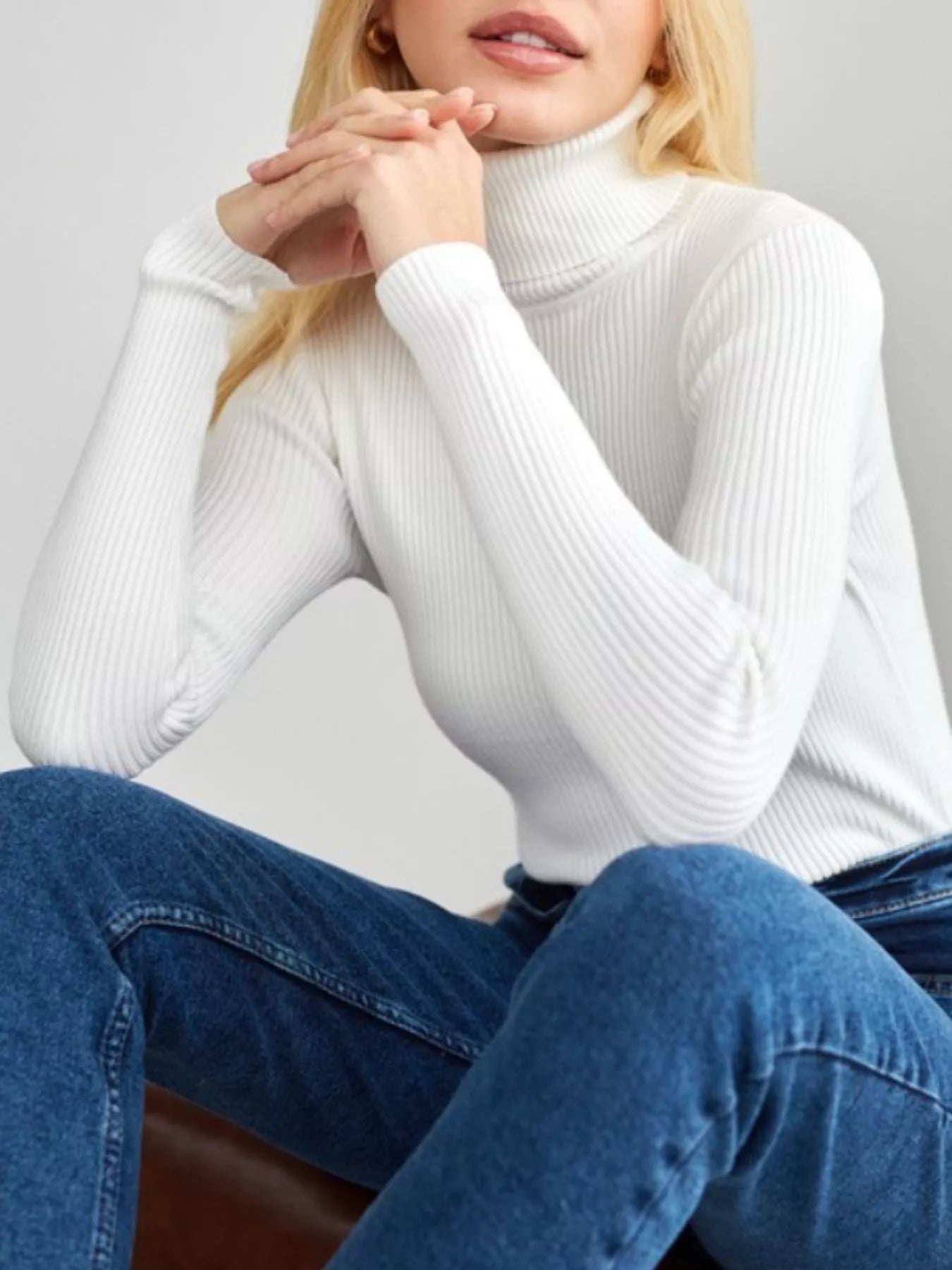 Full Size Ribbed Knit Turtleneck Sweater Plus Size 