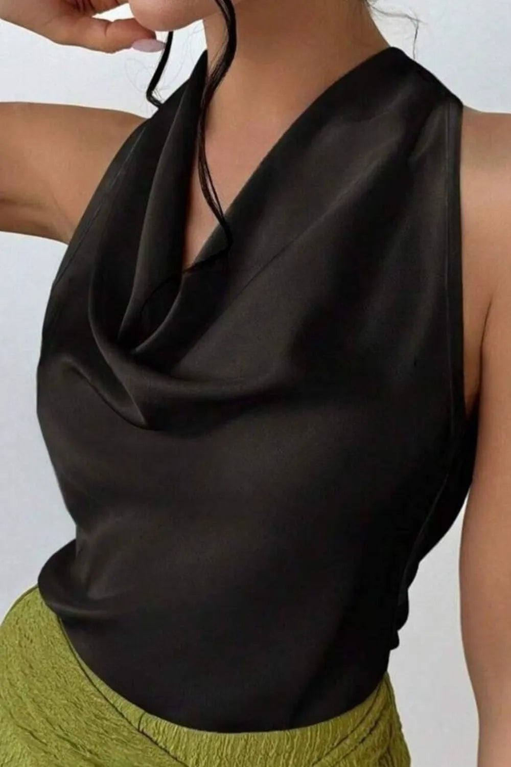 Satin Cowl Neck Sleeveless Blouse 