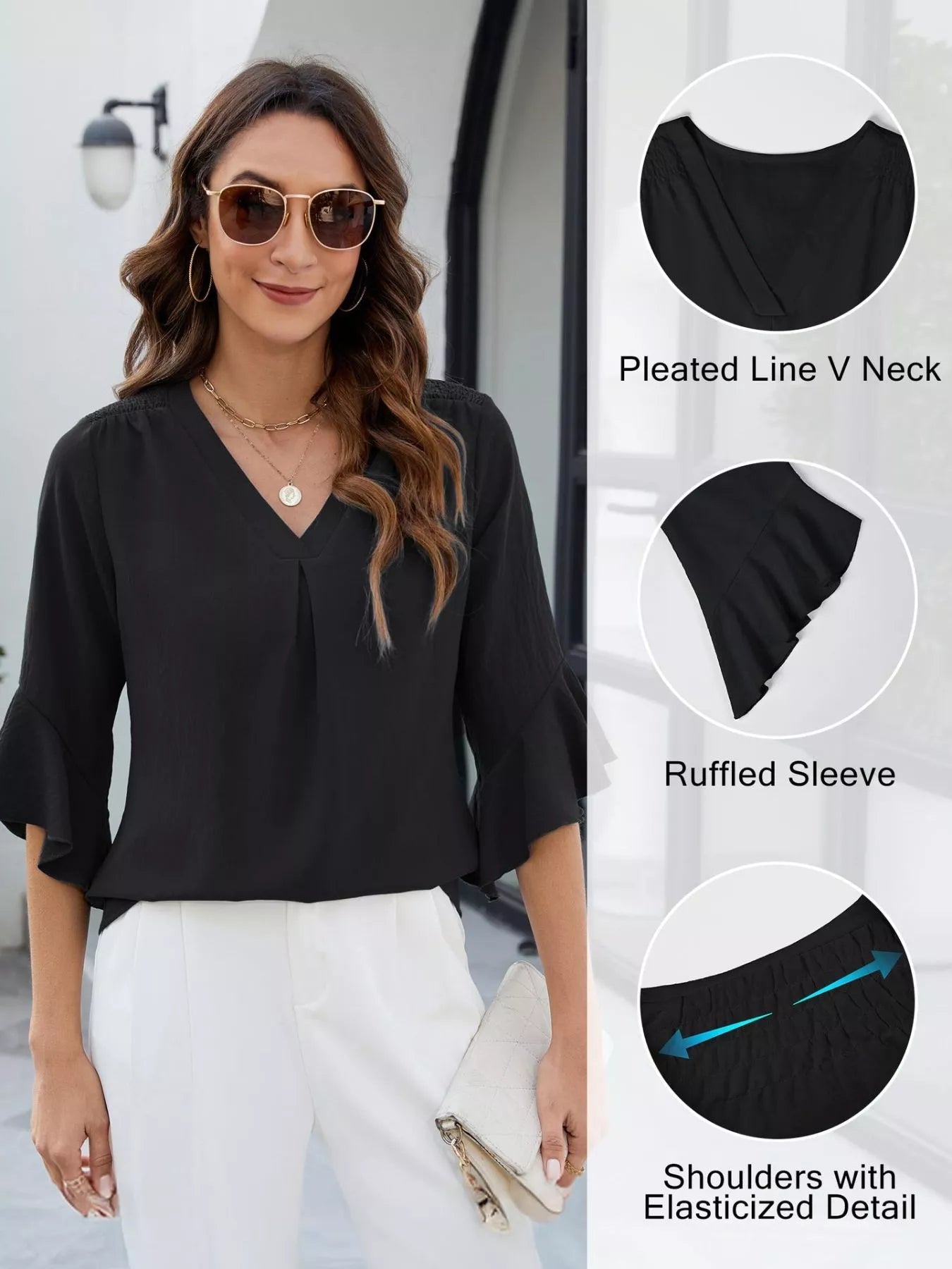 V-Neck Ruffle Sleeve Blouse 