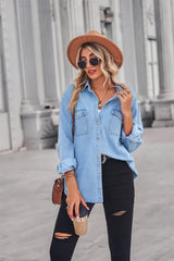 Collared Neck Dropped Shoulder Denim Top 