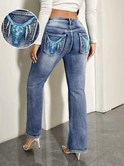 High Waist Vintage Wash Flare Denim Jeans 
