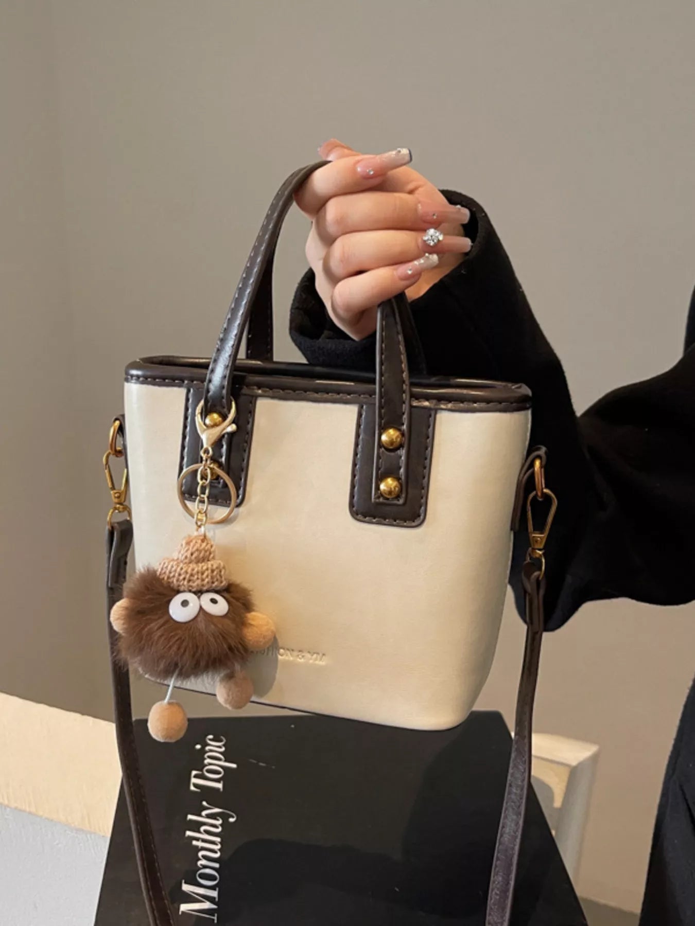 Leather Crossbody Bag with Charm 