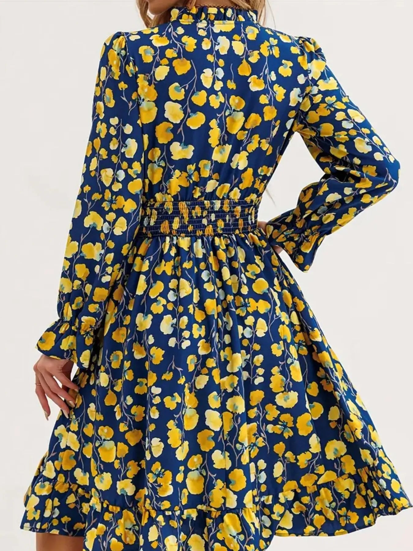 Floral Print Flounce Sleeve Ruffle Hem Dress 