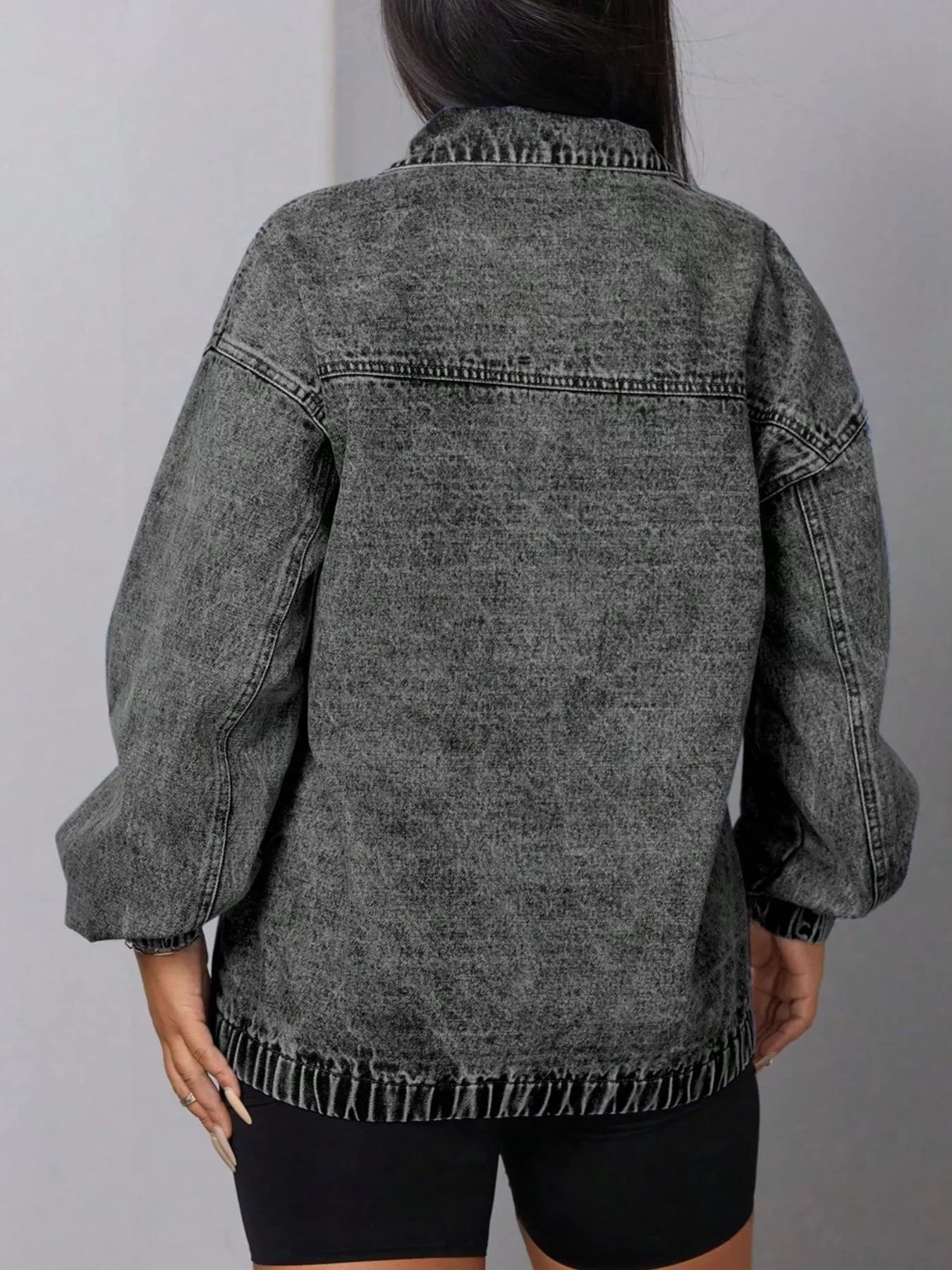 Elastic Hem Quarter Zip Denim Top 