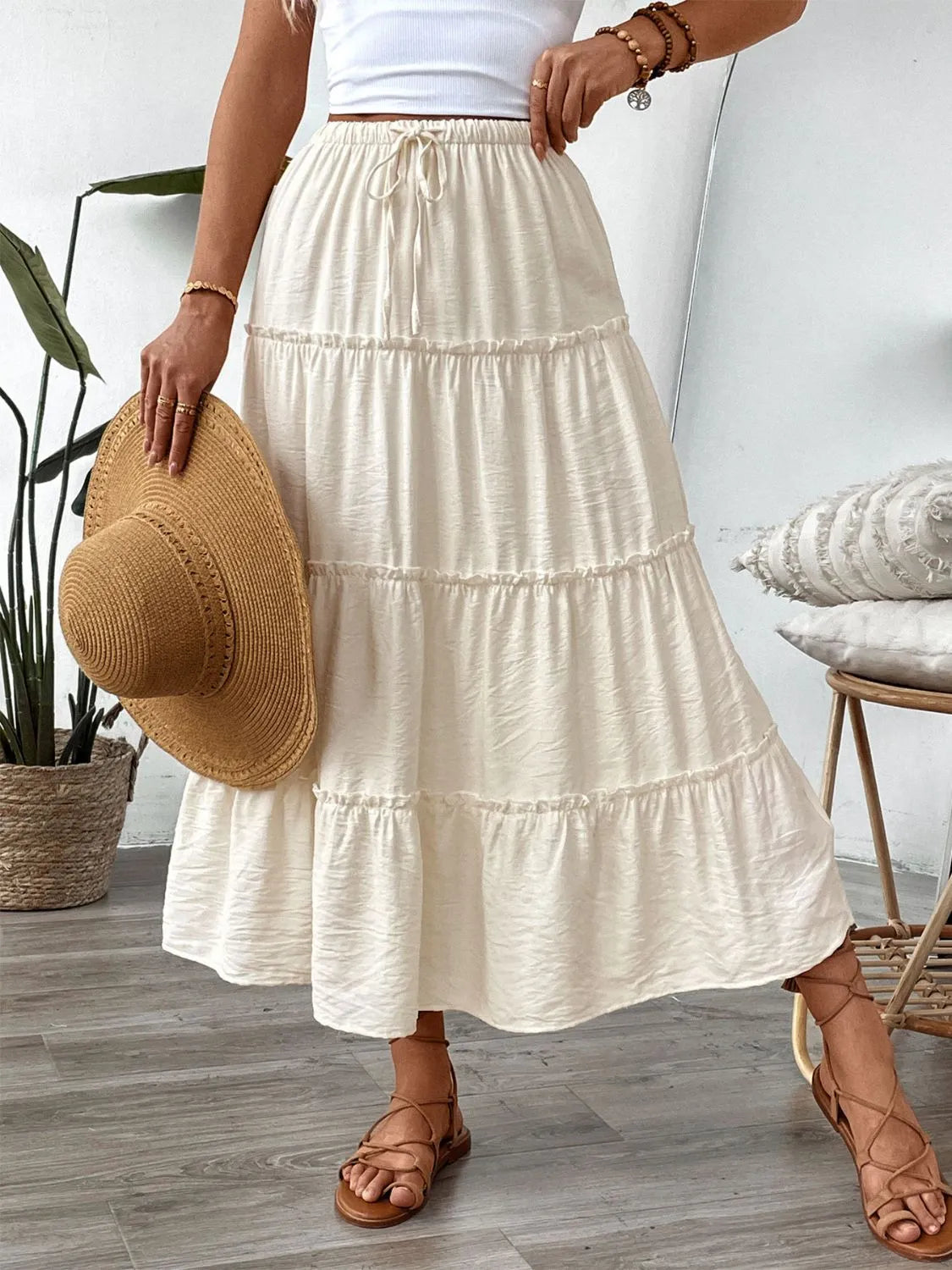 Drawstring Frill Tiered Skirt 