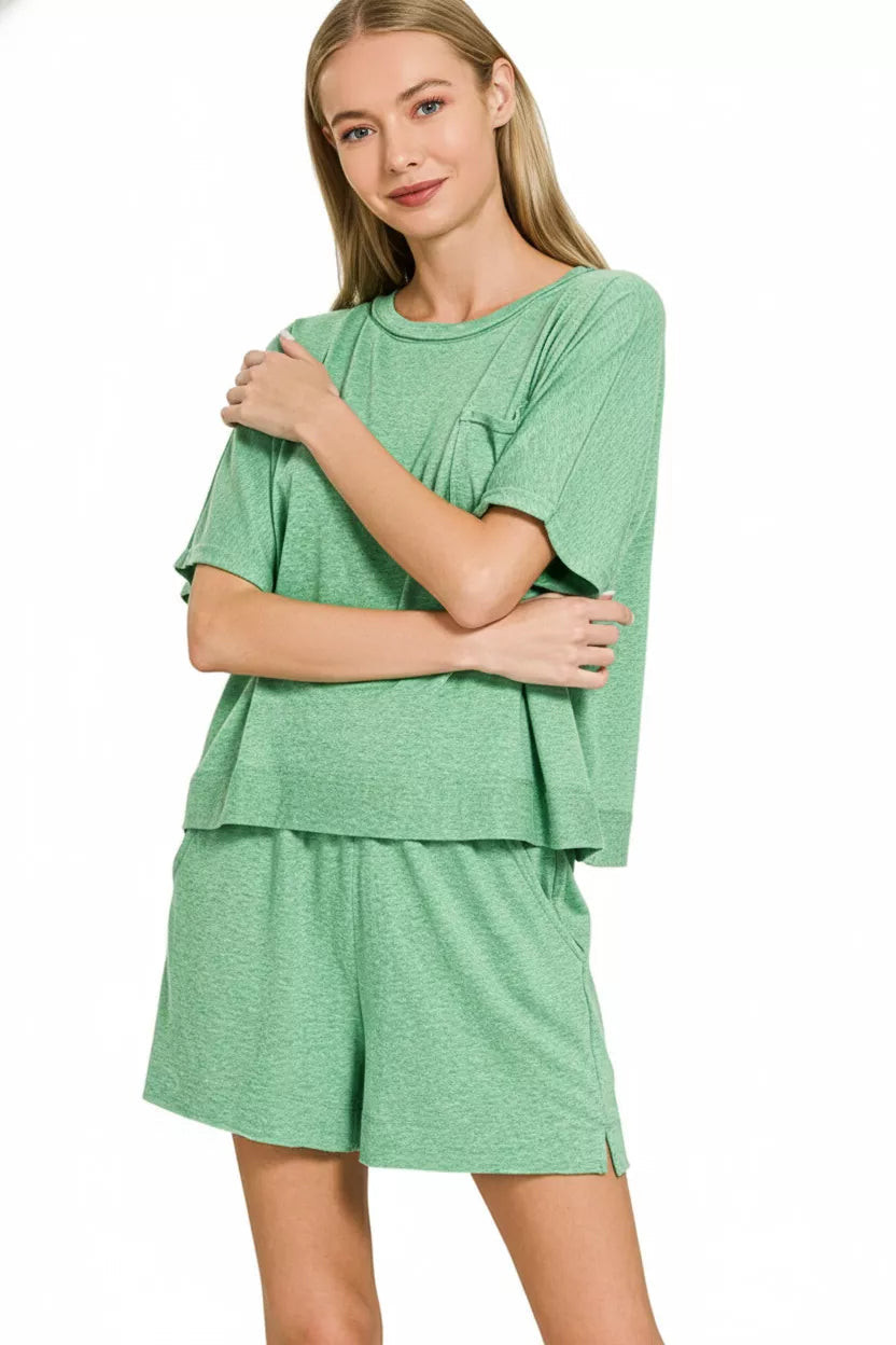 Zenana Exposed Seam Boxy Top & Shorts Set 