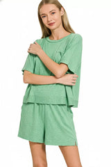 Zenana Exposed Seam Boxy Top & Shorts Set 