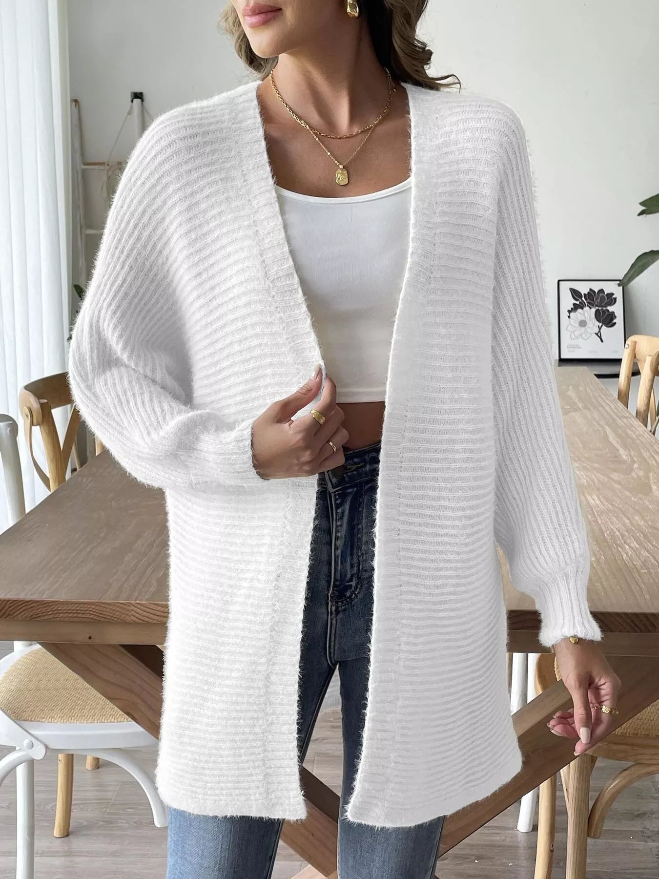 Open Front Drop Shoulder Cardigan 