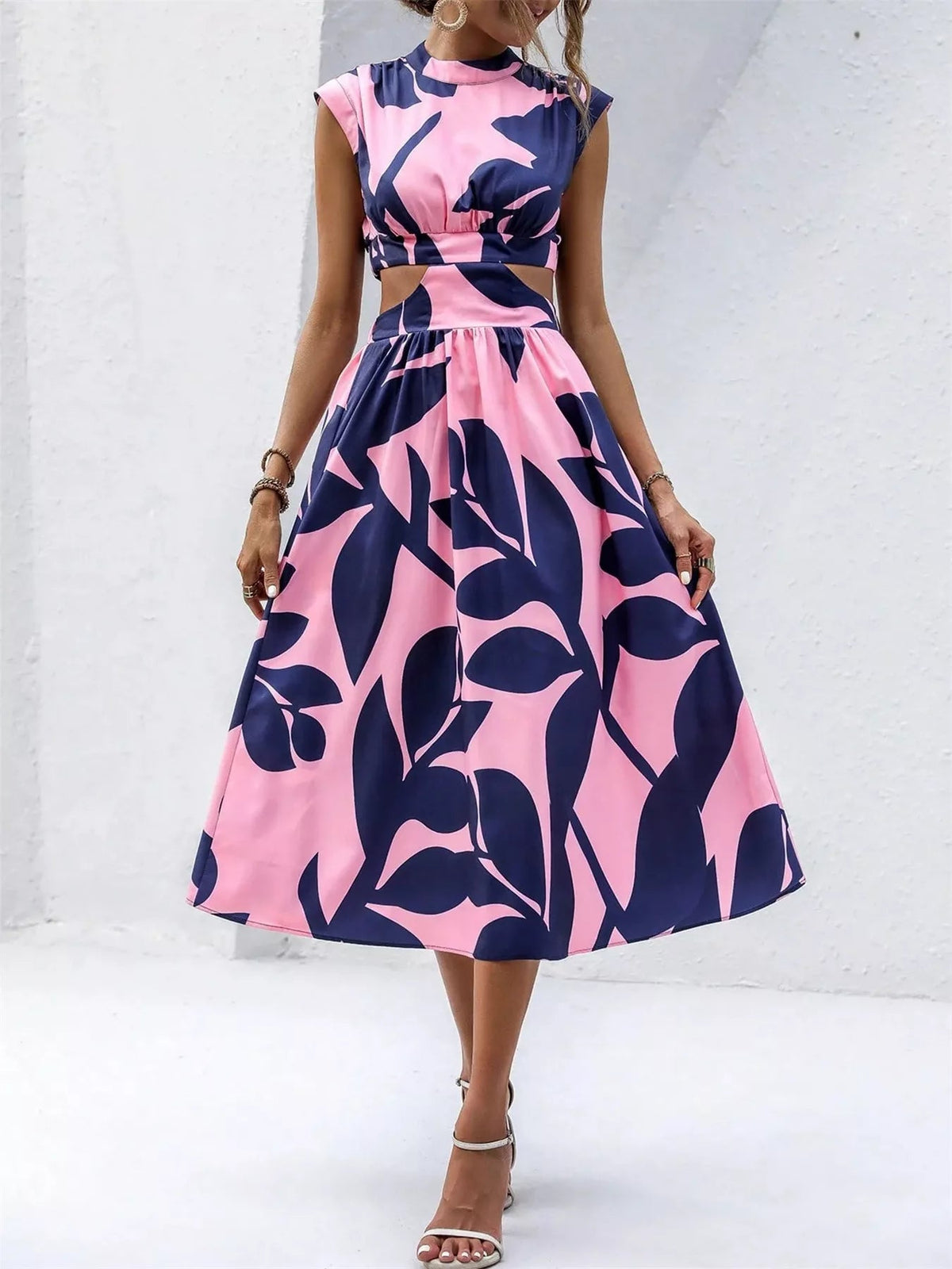Cutout Printed Sleeveless Dress 