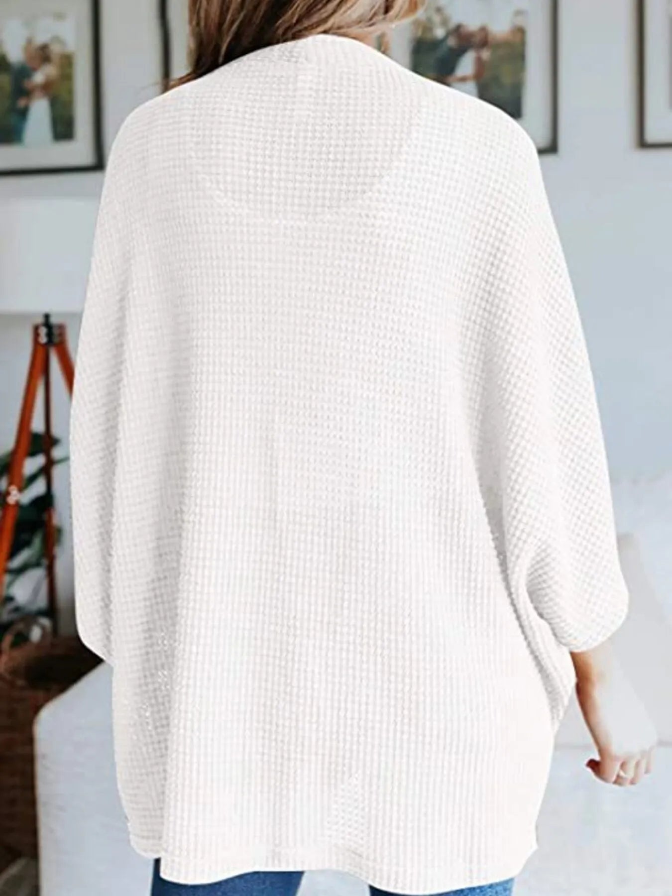 Full Size Open Front Waffle Knit Cardigan Plus Size 