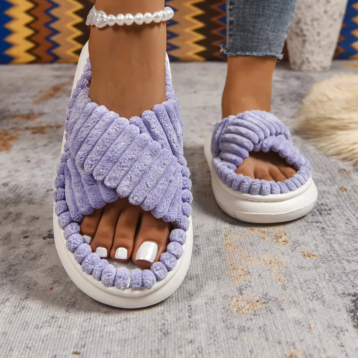 Crisscross Open Toe Platform Slippers 