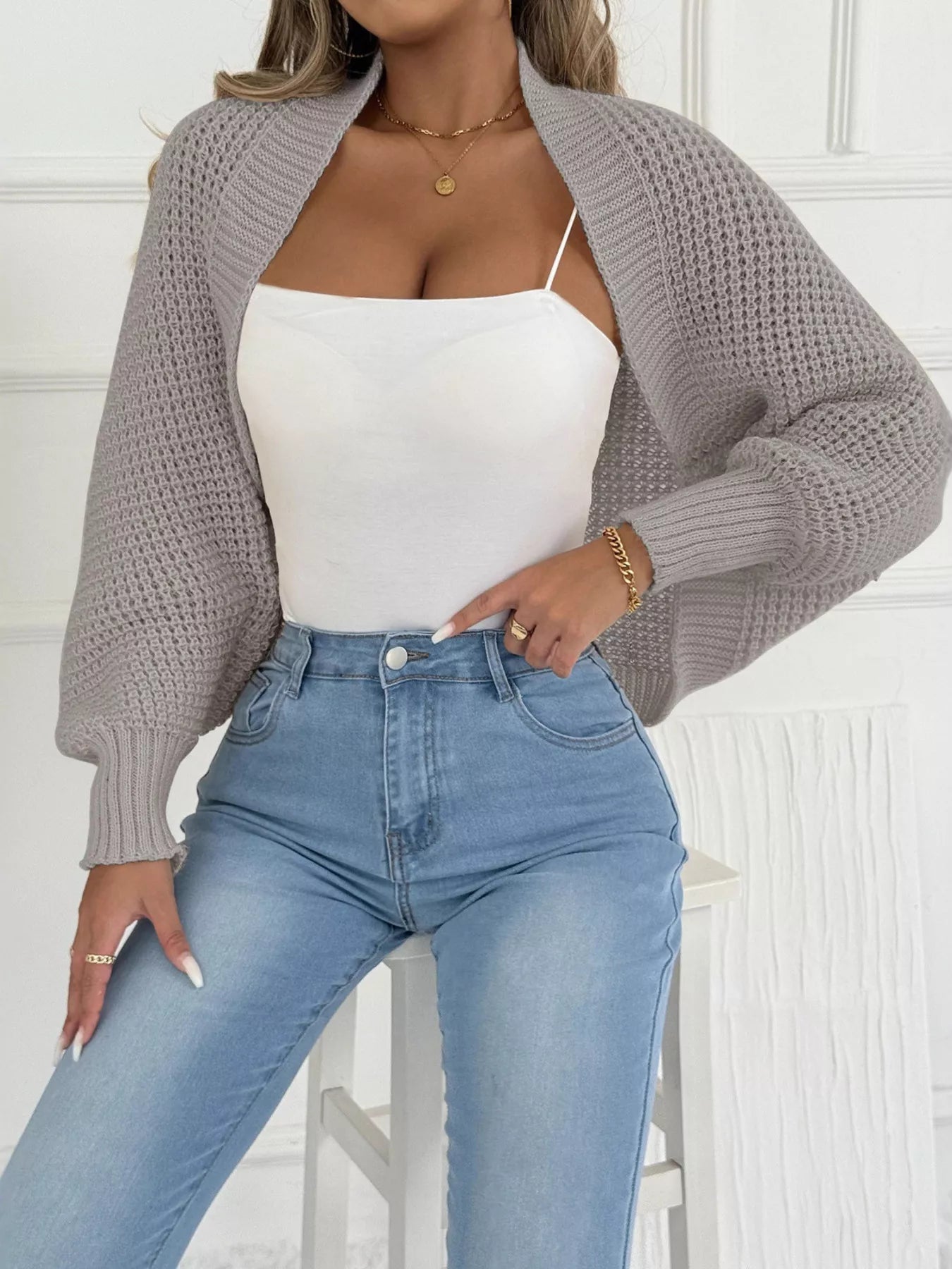 Open Front Batwing Sleeve Cardigan 