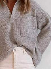 Full Size Johnny Collar Dropped Shoulder Sweater Plus Size 