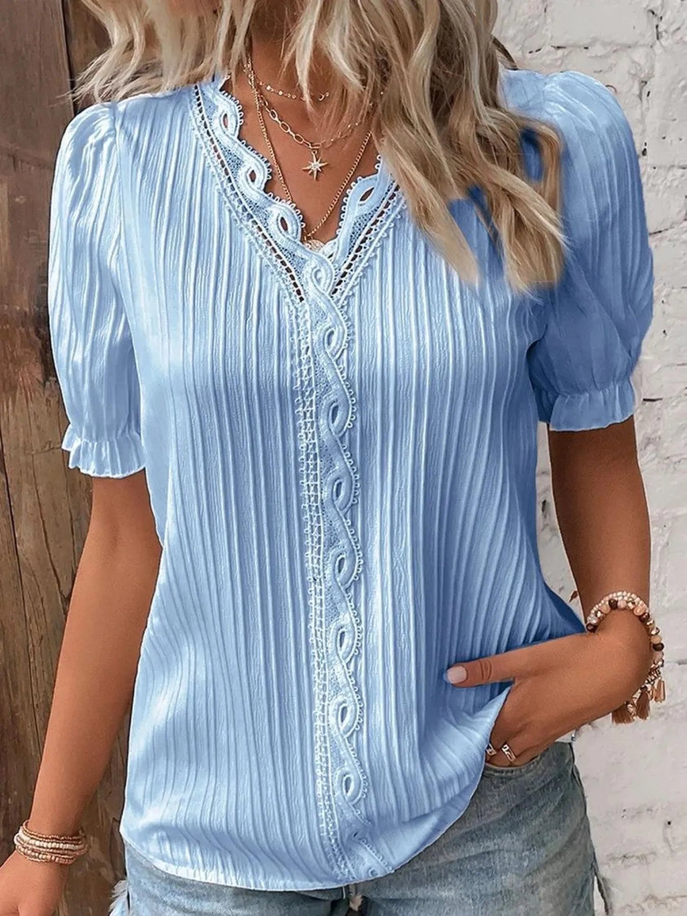 Full Size Lace Detail V-Neck Blouse Plus Size 