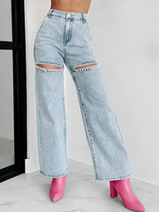 High Waist Cut-Out Wide Leg Jeans 