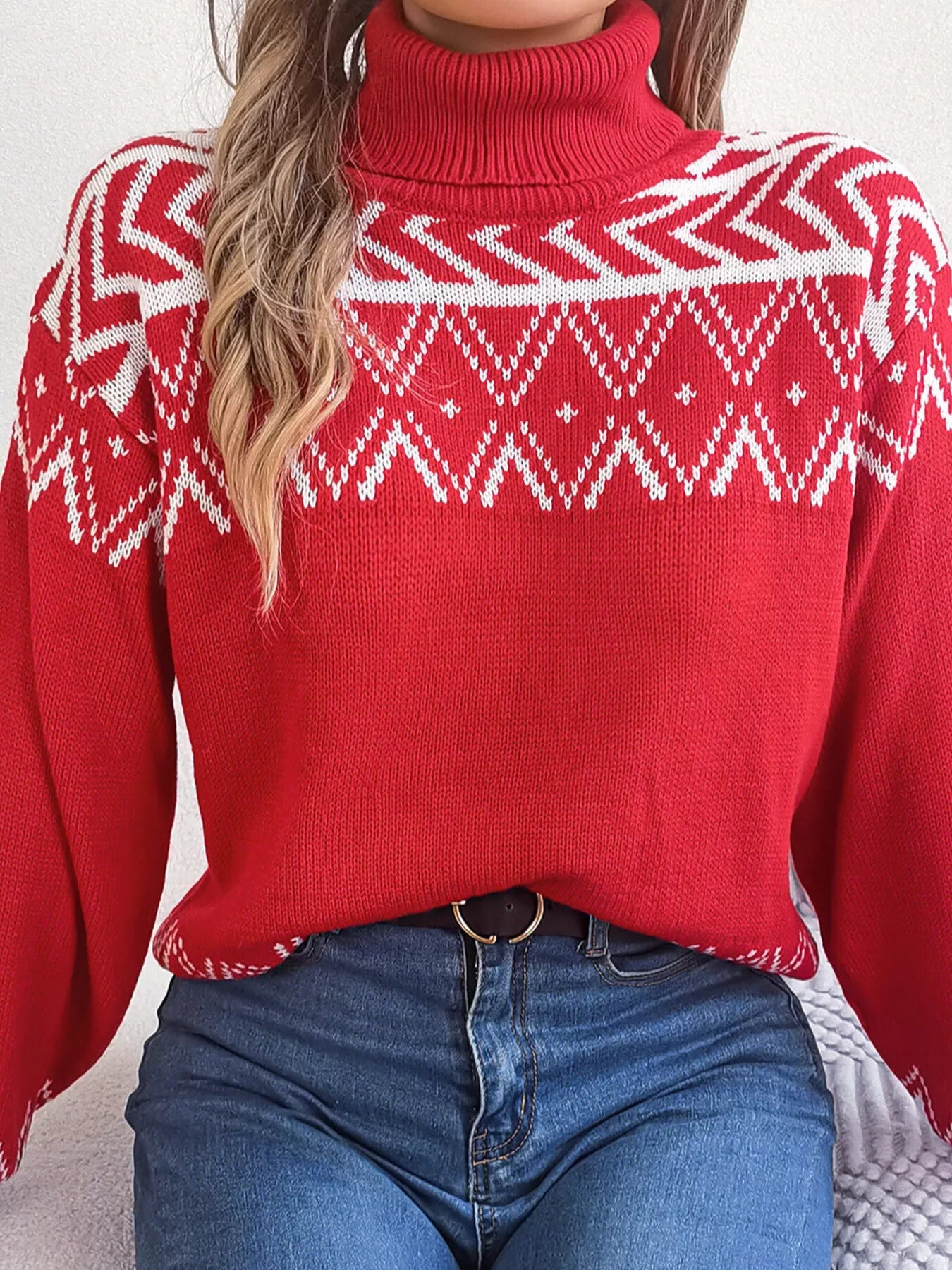 Turtleneck Dropped Shoulder Sweater 