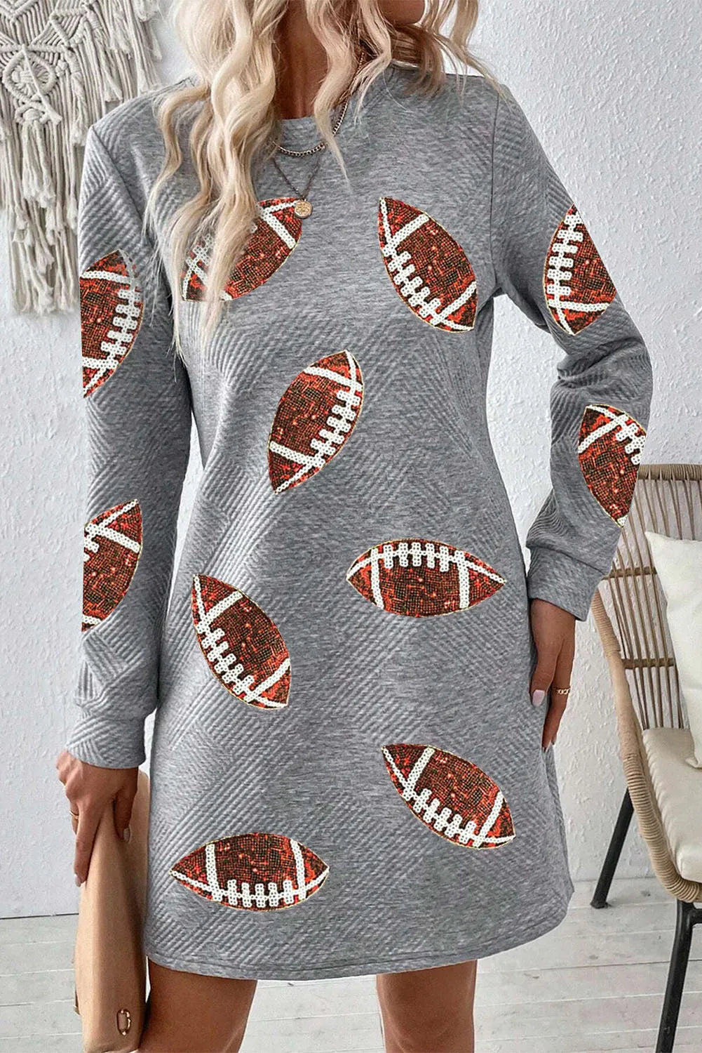 Sequin Football Long Sleeve Mini Dress 