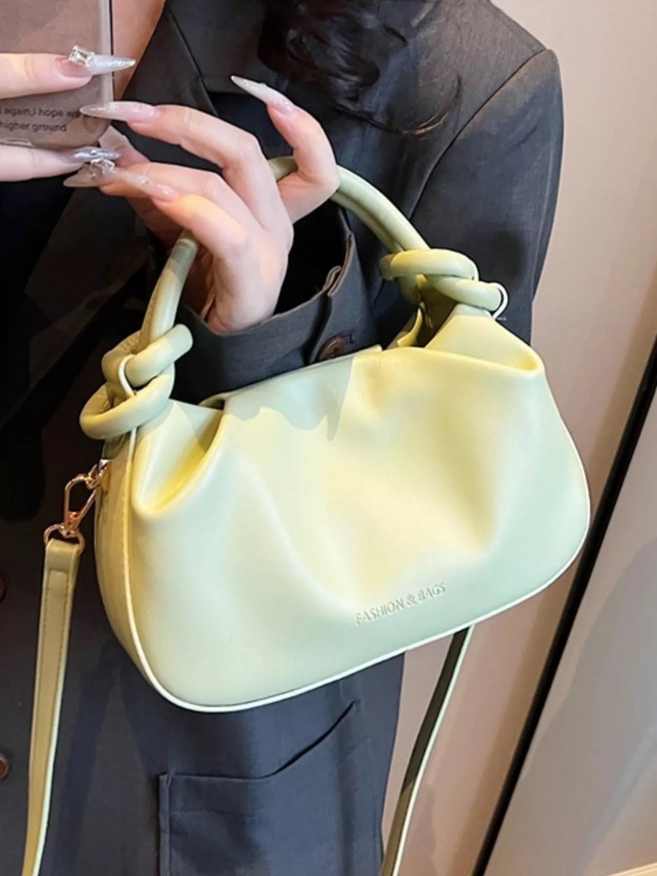 Knot Handle Ruched Crossbody Bag 