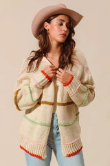 SO ME Loose Fit Multi Stripe Open Front Cardigan 