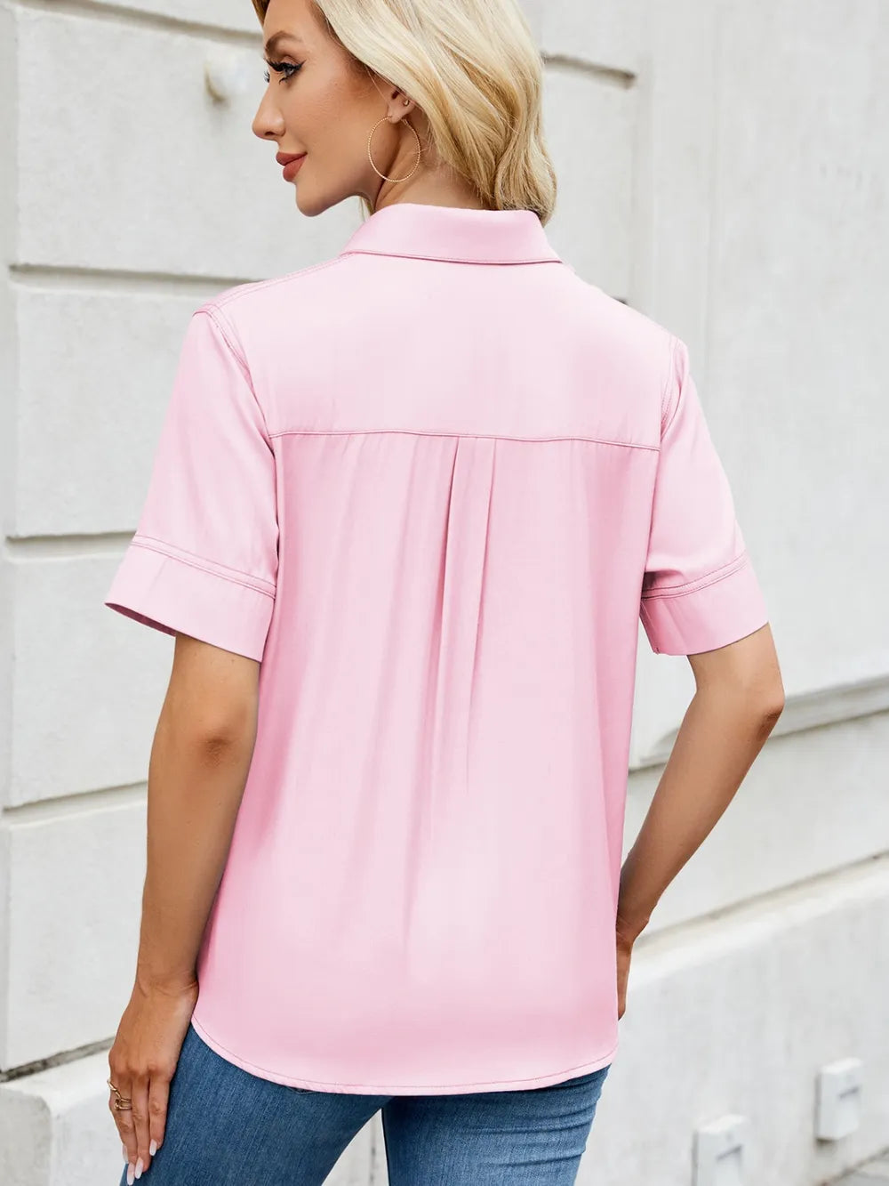 Collared Neck Short Sleeve Shirt 