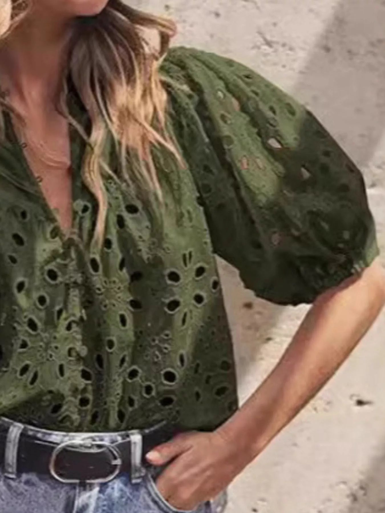 Eyelet Embroidered Puff Sleeve Blouse 