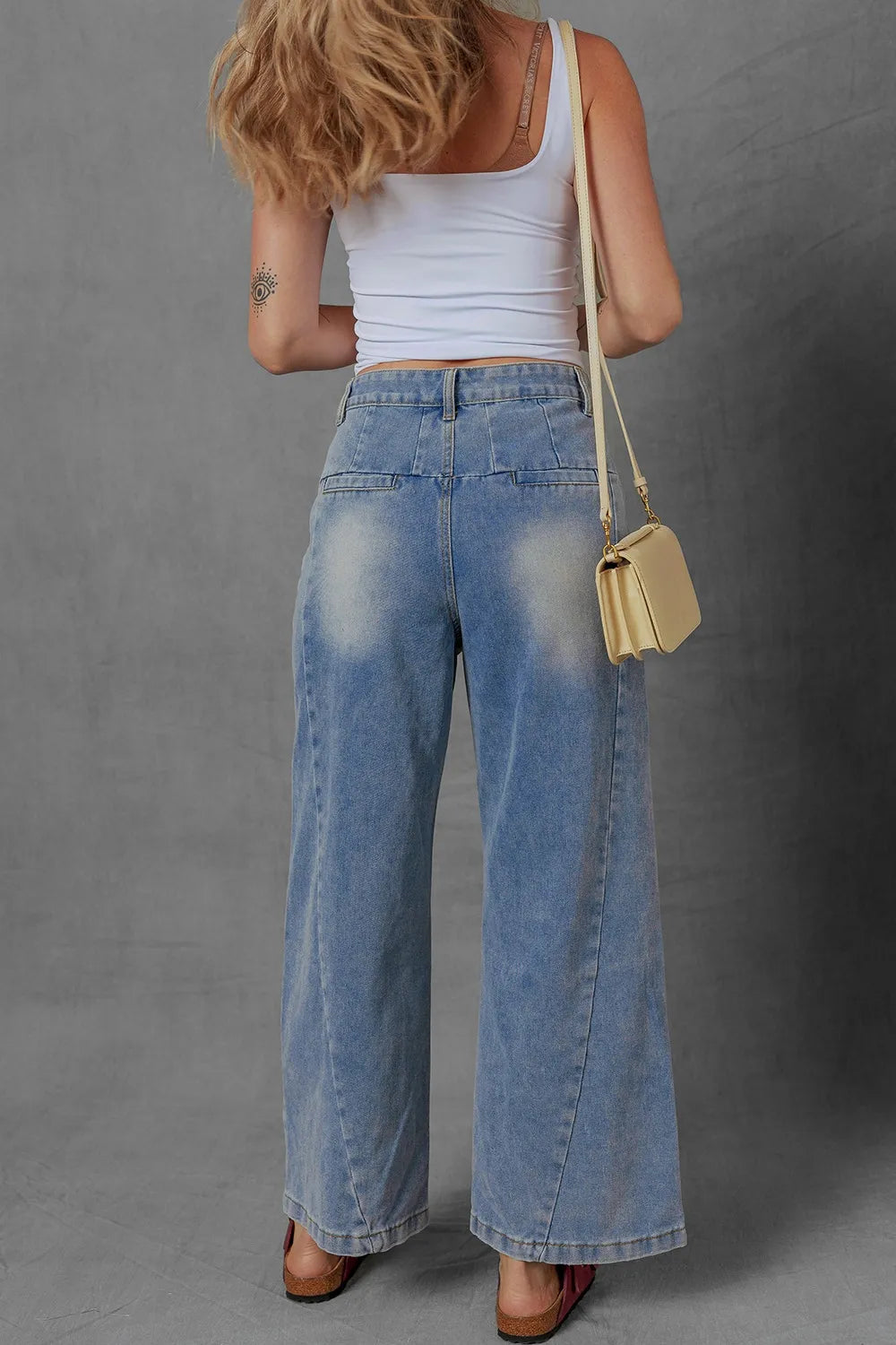 High-Waist Wide Leg Pleated Denim Jeans 