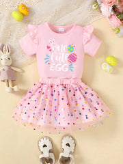 Children's Ruffled Graphic Bodysuit and Skirt Set 