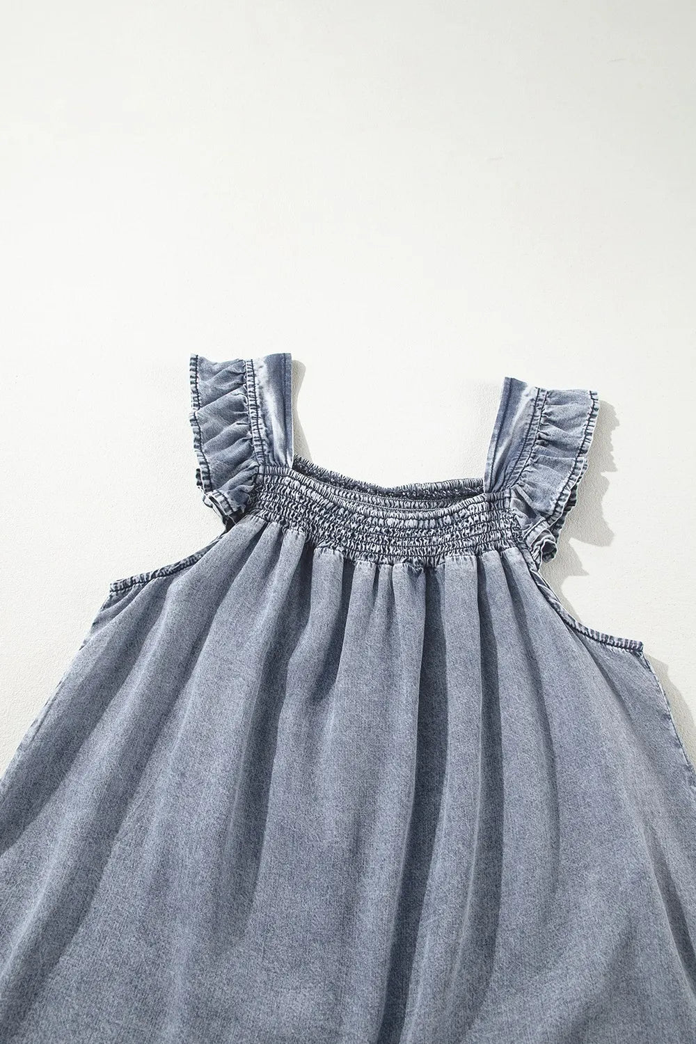 Ruffled Shirred Denim Top 