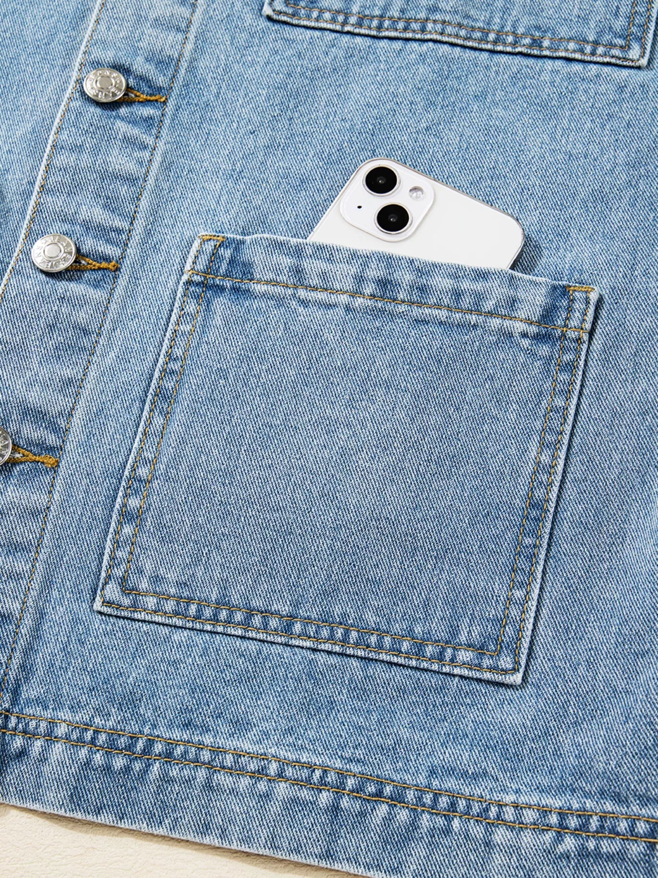 Patched Pockets Side Tie Denim Jacket 