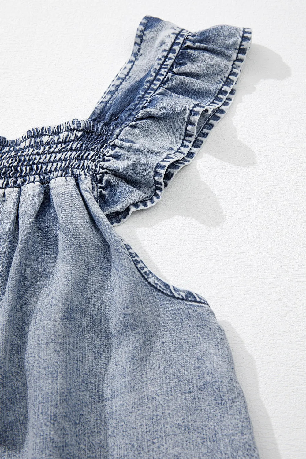 Ruffled Shirred Denim Top 