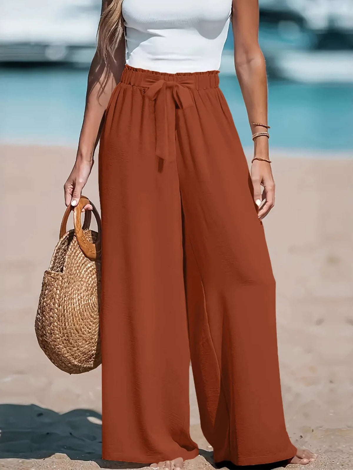 Full Size Drawstring Waist Wide Leg Pants Plus Size 