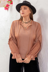 Plus Size Tie Neck Flounce Sleeve Blouse 