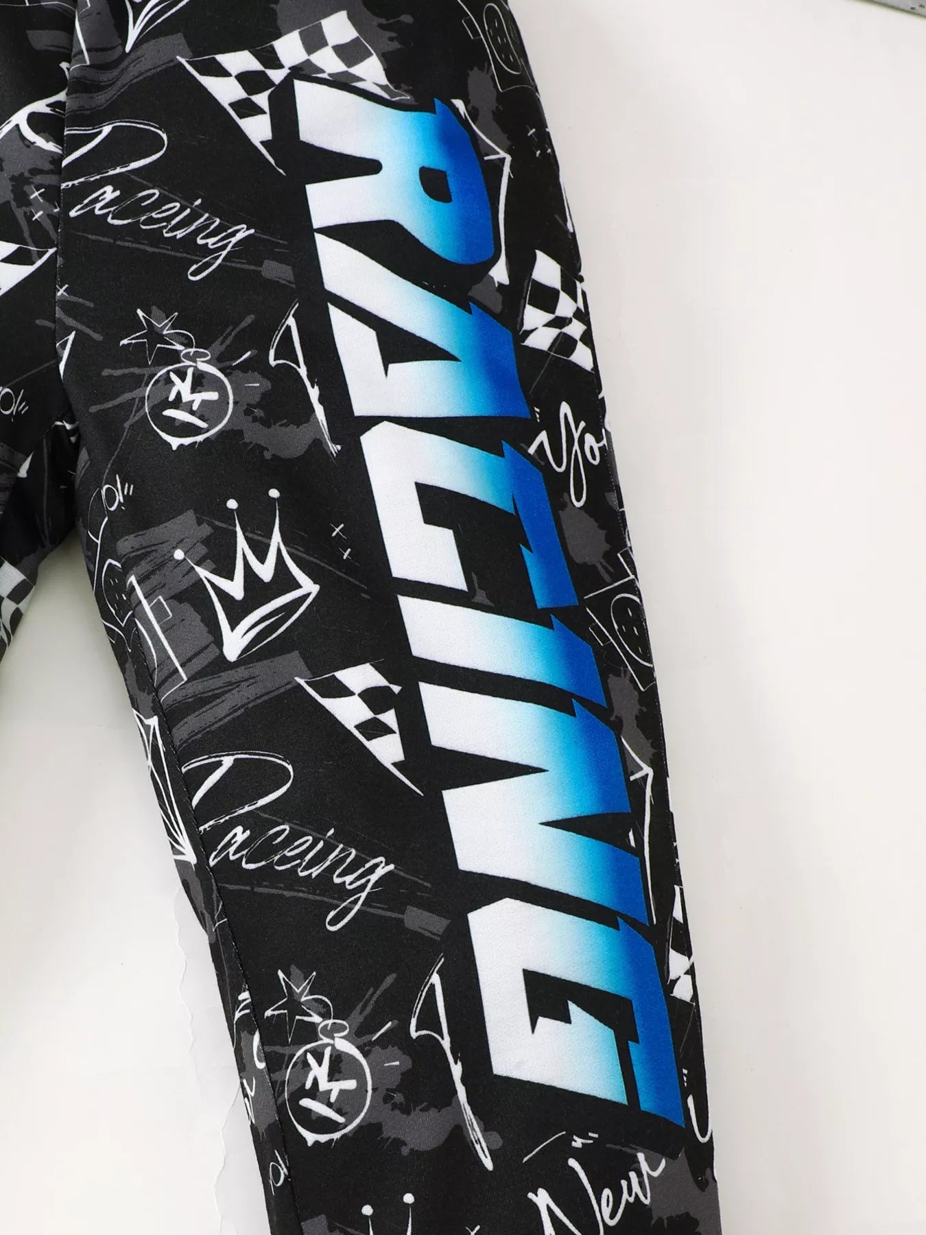 Children's Racing Car Print Long Sleeve Sweatshirt and Pants Set 