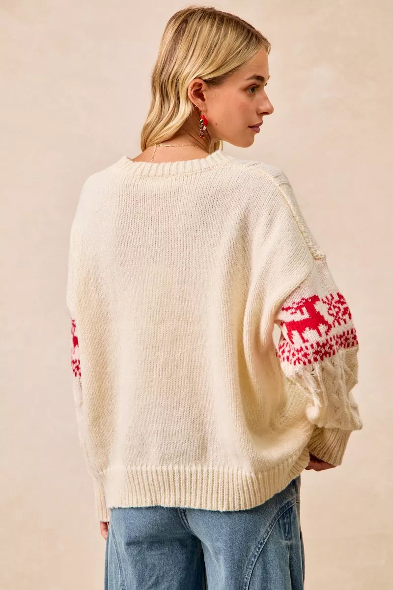 BiBi Christmas Theme Patterned Cable Knit Sweater 