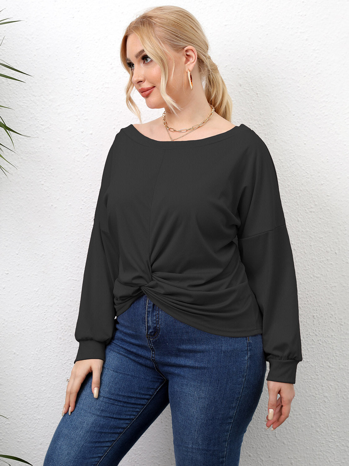 Plus Size Twisted Drop Shoulder T-Shirt 