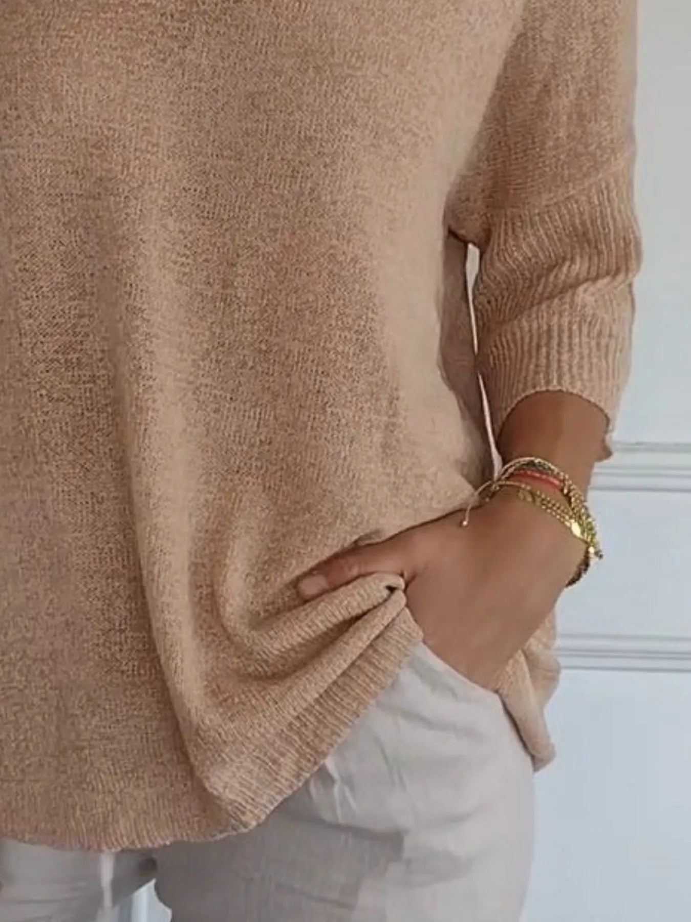 Full Size Relaxed Fit Ribbed Hem Sweater Plus Size 