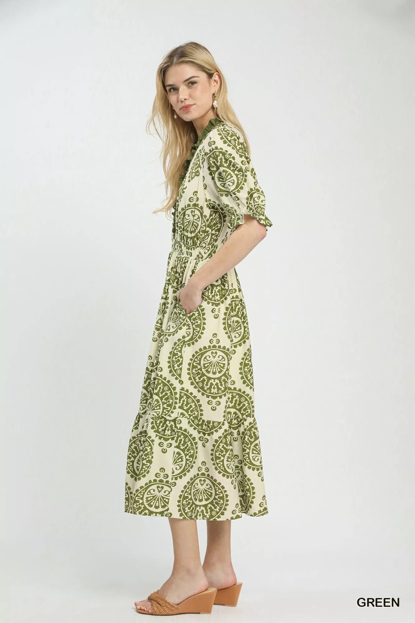 Umgee Paisley Smocked Waist Midi Dress 