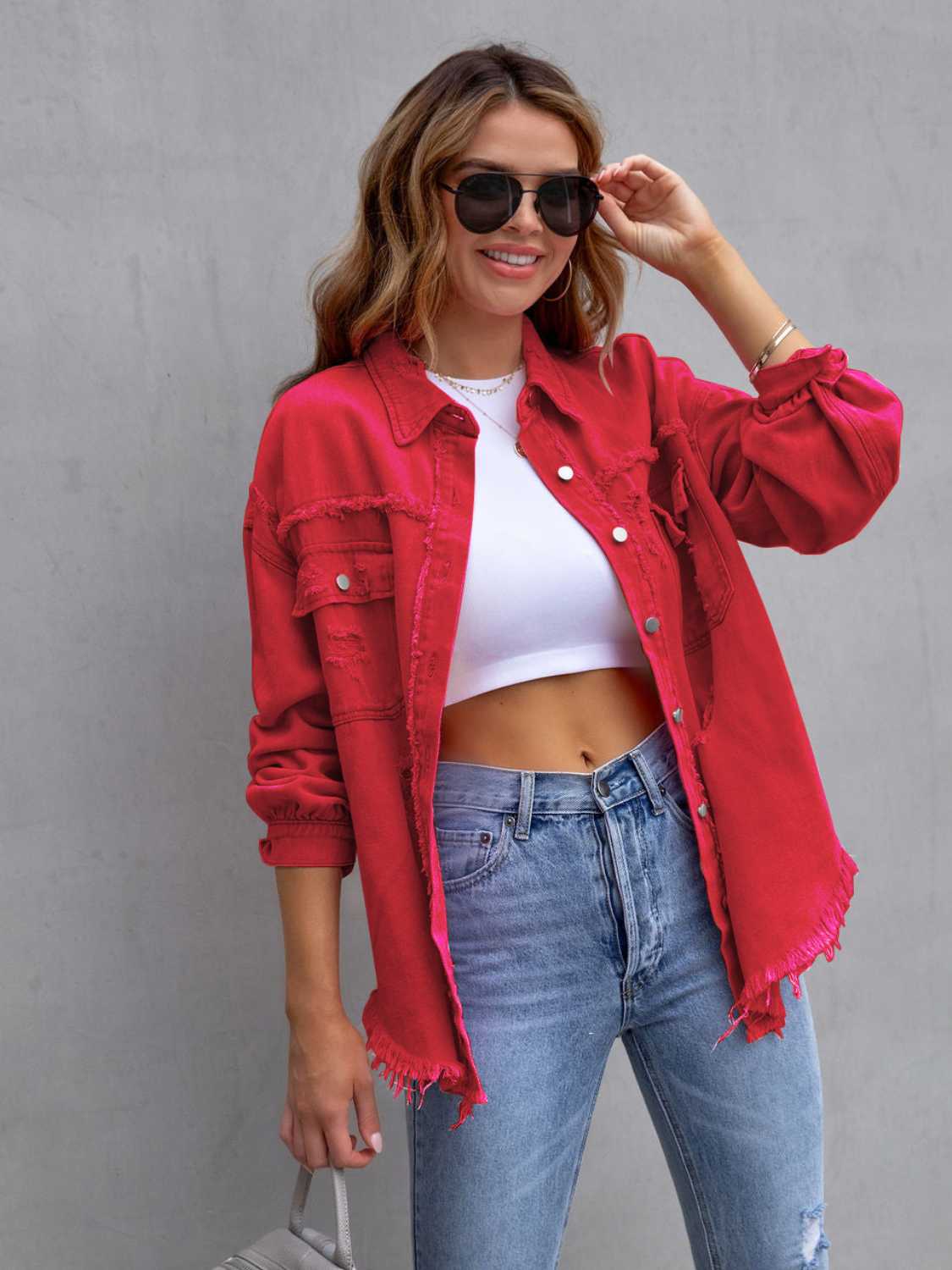 Distressed Drop Shoulder Denim Jacket 