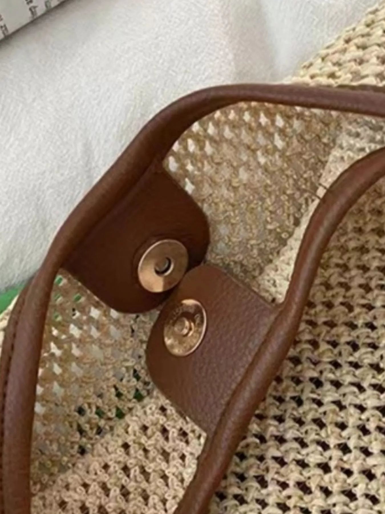 Woven Straw Handbag with Leather Strap 